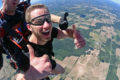 Young man on his first tandem skydive