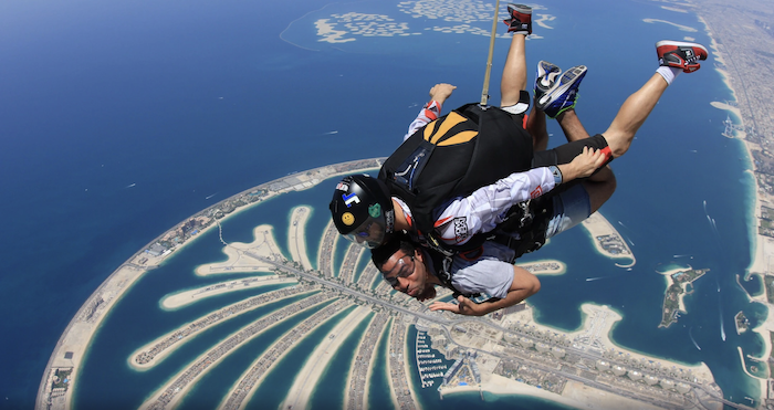 Skydivers over Skydive Dubai